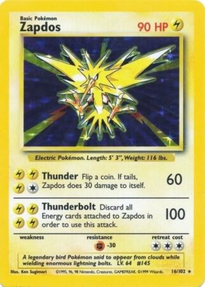 zapdos-holo-rare-base-set-16-102-pokemon-karti-1.jpg Zapdos - Holo Rare - Base Set - 16/102 - Pokemon Kartı - Görsel 1