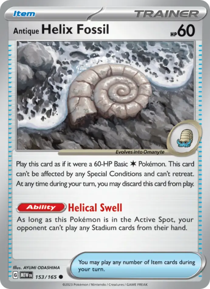 antique-helix-fossil-common-151-153-165-trainer-karti.webp Antique Helix Fossil - Reverse Holo Common - 151 - 153/165 - Trainer Kartı - Görsel 1