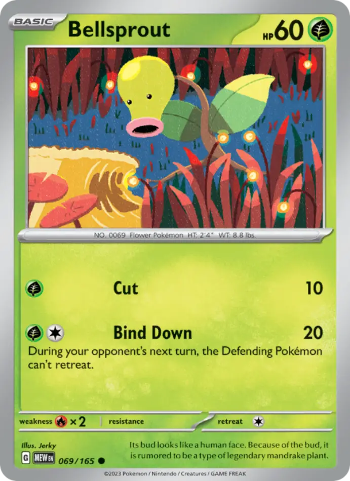 bellsprout-common-151-069-165-pokemon-karti.webp Bellsprout - Reverse Holo Common - 151 - 069/165 - Pokemon Kartı - Görsel 1