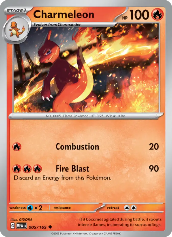 charmeleon-uncommon-151-005-165-pokemon-karti.webp Charmeleon - Uncommon - 151 - 005/165 - Pokemon Kartı - Görsel 1
