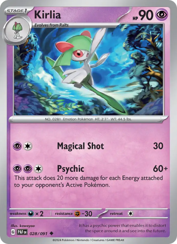 kirlia-uncommon-paldean-fates-028-91-pokemon-karti.webp Kirlia - Reverse Holo Uncommon - Paldean Fates - 028/91 - Pokemon Kartı - Görsel 1