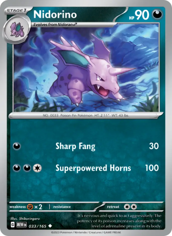 nidorino-uncommon-151-033-165-pokemon-karti.webp Nidorino - Reverse Holo Uncommon - 151 - 033/165 - Pokemon Kartı - Görsel 1