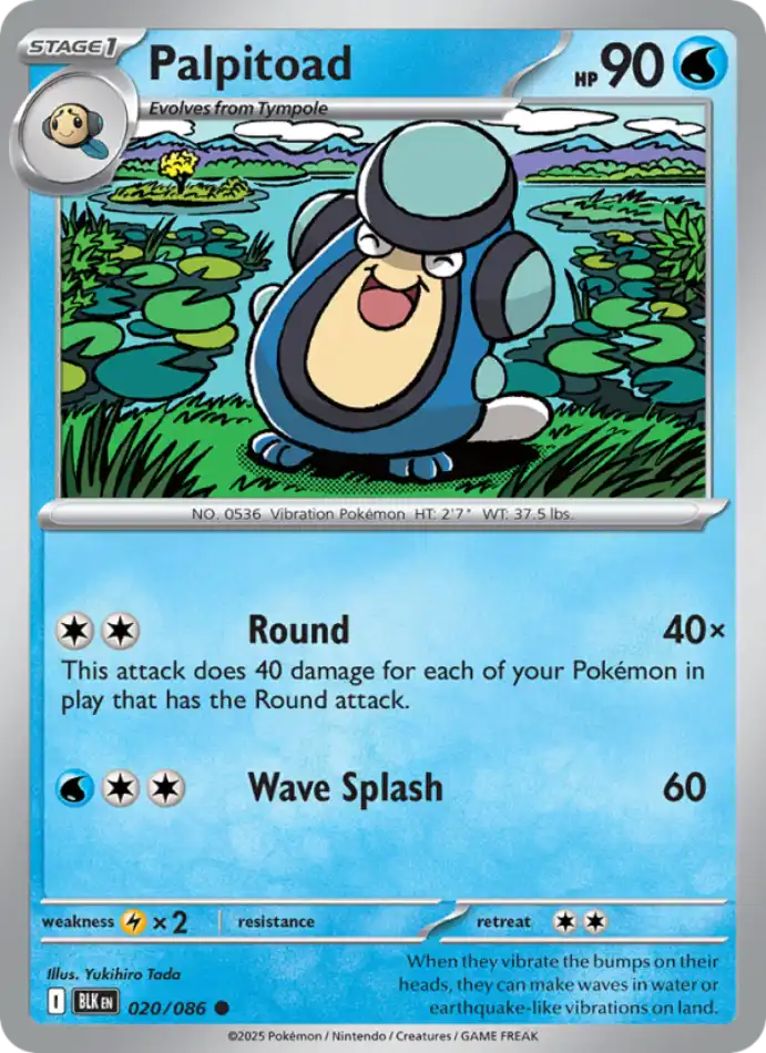 palpitoad-common-black-bolt-020-86-pokemon-karti.webp Palpitoad - Reverse Holo Common - Black Bolt - 020/86 - Pokemon Kartı - Görsel 1