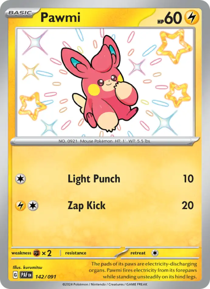 pawmi-paldean-fates-142-91-pokemon-karti.webp Pawmi - Shiny Rare - Paldean Fates - 142/91 - Pokemon Kartı - Görsel 1