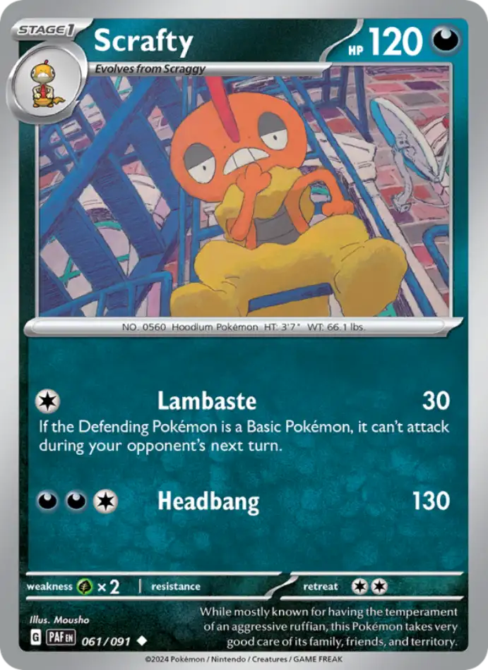 scrafty-uncommon-paldean-fates-061-91-pokemon-karti.webp Scrafty - Uncommon - Paldean Fates - 061/91 - Pokemon Kartı - Görsel 1