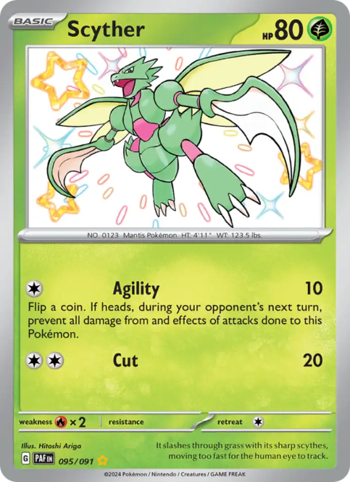 scyther-paldean-fates-095-91-pokemon-karti.webp Scyther - Shiny Rare - Paldean Fates - 095/91 - Pokemon Kartı - Görsel 1