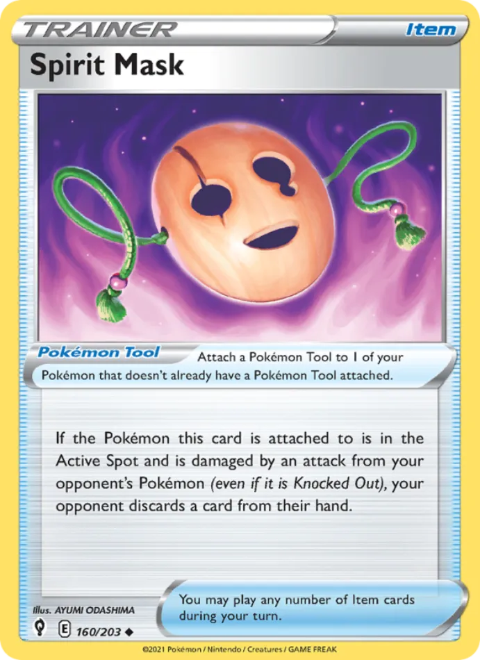 spirit-mask-uncommon-evolving-skies-160-203-trainer-karti.webp Spirit Mask - Reverse Holo Uncommon - Evolving Skies - 160/203 - Trainer Kartı - Görsel 1
