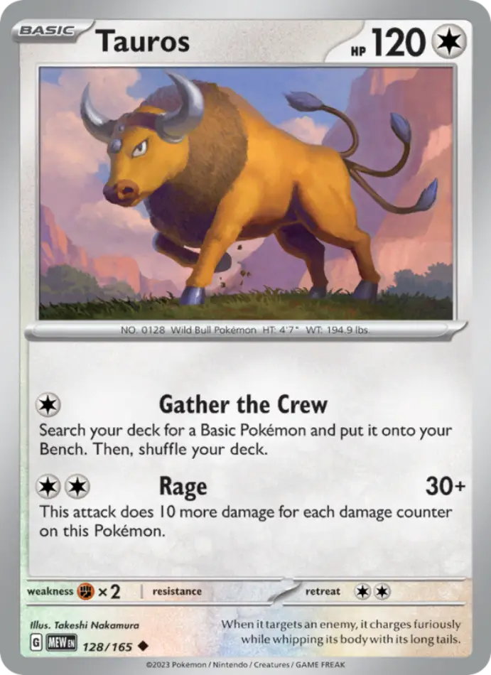 tauros-uncommon-151-128-165-pokemon-karti.webp Tauros - Reverse Holo Uncommon - 151 - 128/165 - Pokemon Kartı - Görsel 1