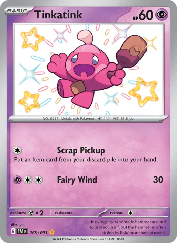 tinkatink-paldean-fates-165-91-pokemon-karti.webp Tinkatink - Shiny Rare - Paldean Fates - 165/91 - Pokemon Kartı - Görsel 1