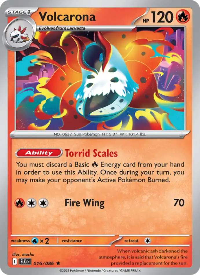 volcarona-holo-rare-black-bolt-016-86-pokemon-karti.webp Volcarona - Master Ball Reverse Holo Rare - Black Bolt - 016/86 - Pokemon Kartı - Görsel 1
