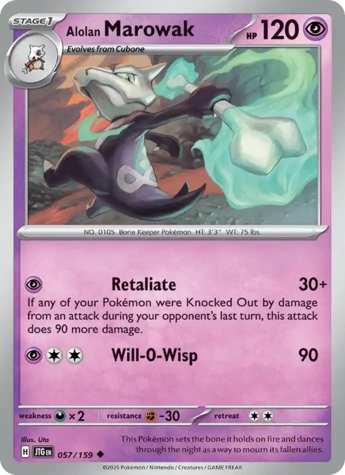 alolan-marowak-uncommon-journey-together-057-159-pokemon-karti.webp Alolan Marowak - Uncommon - Journey Together - 057/159 - Pokemon Kartı - Görsel 1