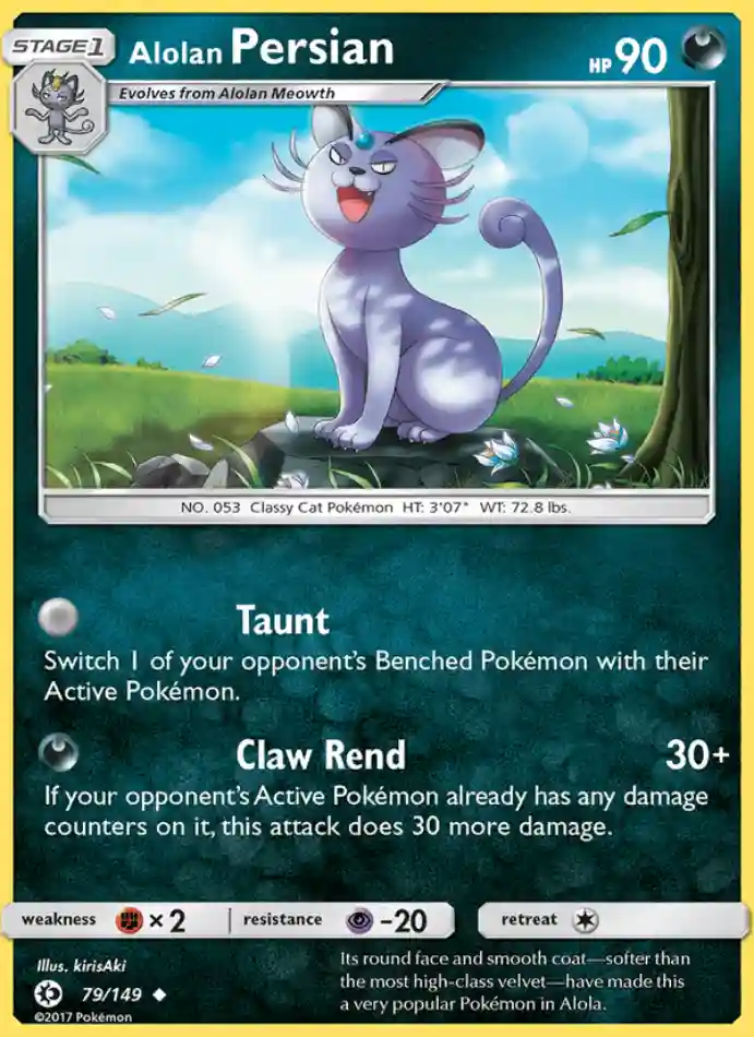 alolan-persian-uncommon-sun-moon-079-149-pokemon-karti.webp Alolan Persian - Reverse Holo Uncommon - Sun & Moon - 079/149 - Pokemon Kartı - Görsel 1
