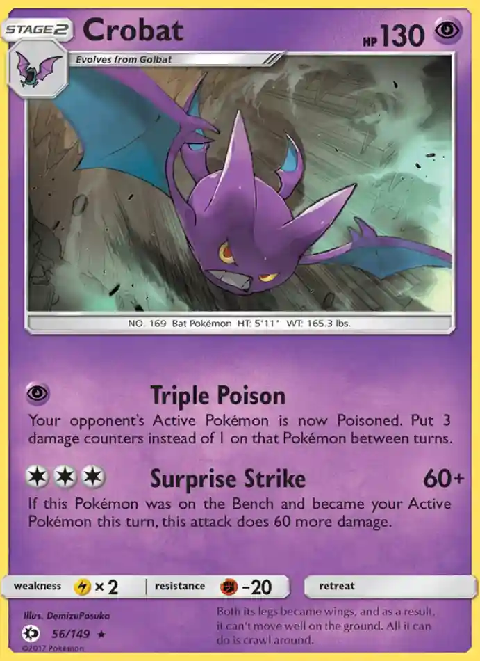 crobat-rare-sun-moon-056-149-pokemon-karti.webp Crobat - Reverse Holo Rare - Sun & Moon - 056/149 - Pokemon Kartı - Görsel 1
