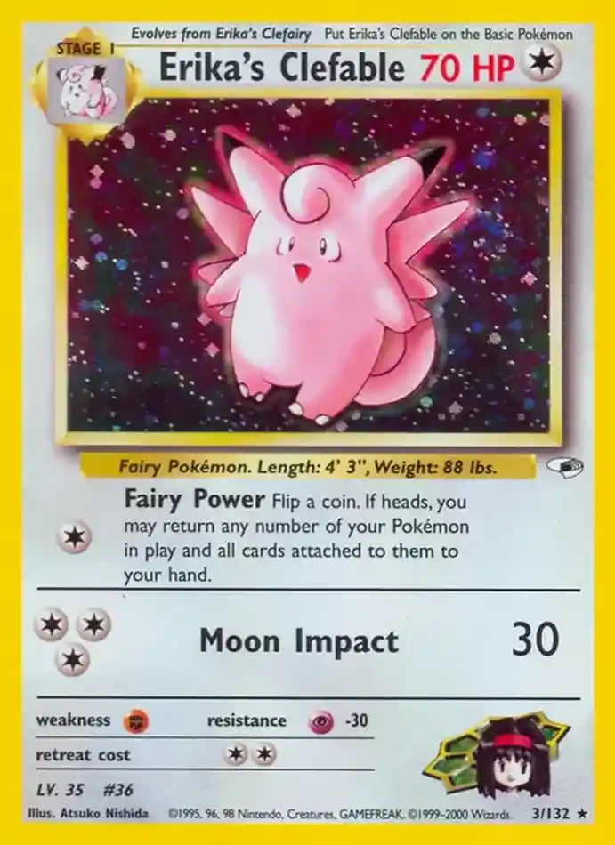 erika-s-clefable-rare-holo-gym-heroes-003-132-pokemon-karti.webp Erika's Clefable - Rare Holo - Gym Heroes - 003/132 - Pokemon Kartı - Görsel 1