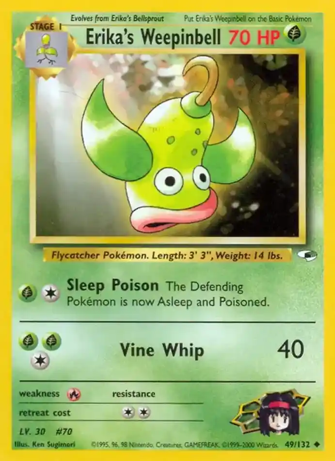 erika-s-weepinbell-uncommon-gym-heroes-049-132-pokemon-karti.webp Erika's Weepinbell - Uncommon - Gym Heroes - 049/132 - Pokemon Kartı - Görsel 1