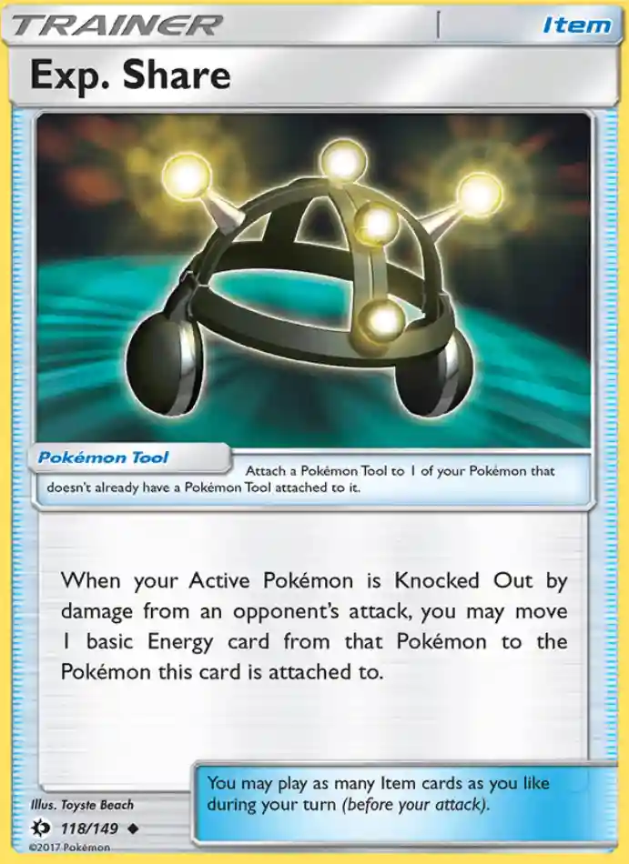 exp-share-uncommon-sun-moon-118-149-trainer-karti.webp Exp. Share - Reverse Holo Uncommon - Sun & Moon - 118/149 - Trainer Kartı - Görsel 1