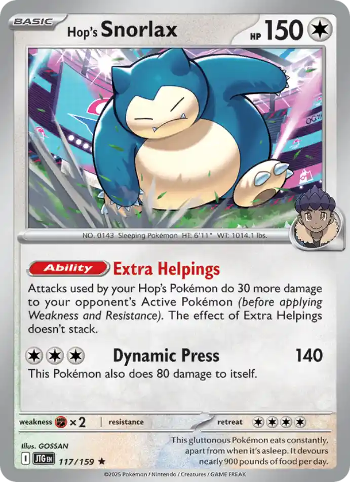hop-s-snorlax-rare-journey-together-117-159-pokemon-karti.webp Hop's Snorlax - Reverse Holo Rare - Journey Together - 117/159 - Pokemon Kartı - Görsel 1