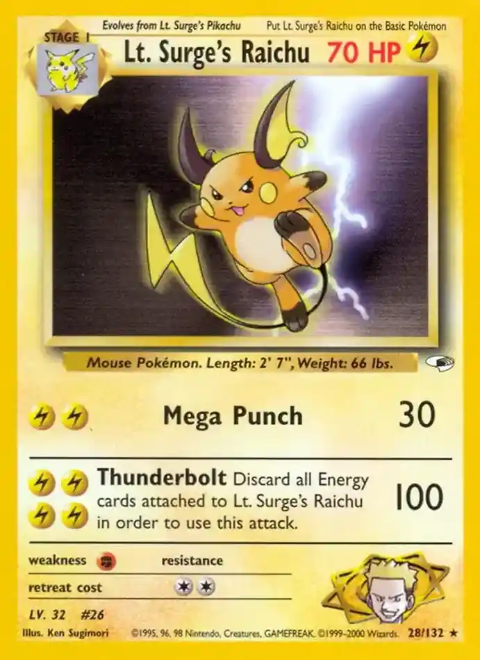 lt-surge-s-raichu-rare-holo-gym-heroes-028-132-pokemon-karti.webp Lt. Surge's Raichu - Rare Holo - Gym Heroes - 028/132 - Pokemon Kartı - Görsel 1