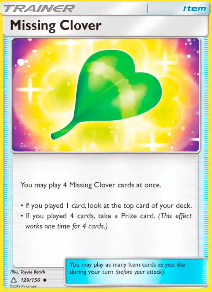missing-clover-uncommon-ultra-prism-129-156-trainer-karti.webp Missing Clover - Uncommon - Ultra Prism - 129/156 - Trainer Kartı - Görsel 1