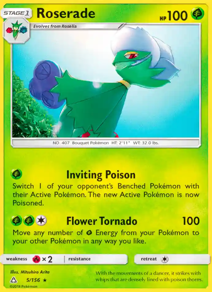 roserade-rare-ultra-prism-005-156-pokemon-karti.webp Roserade - Reverse Holo Rare - Ultra Prism - 005/156 - Pokemon Kartı - Görsel 1