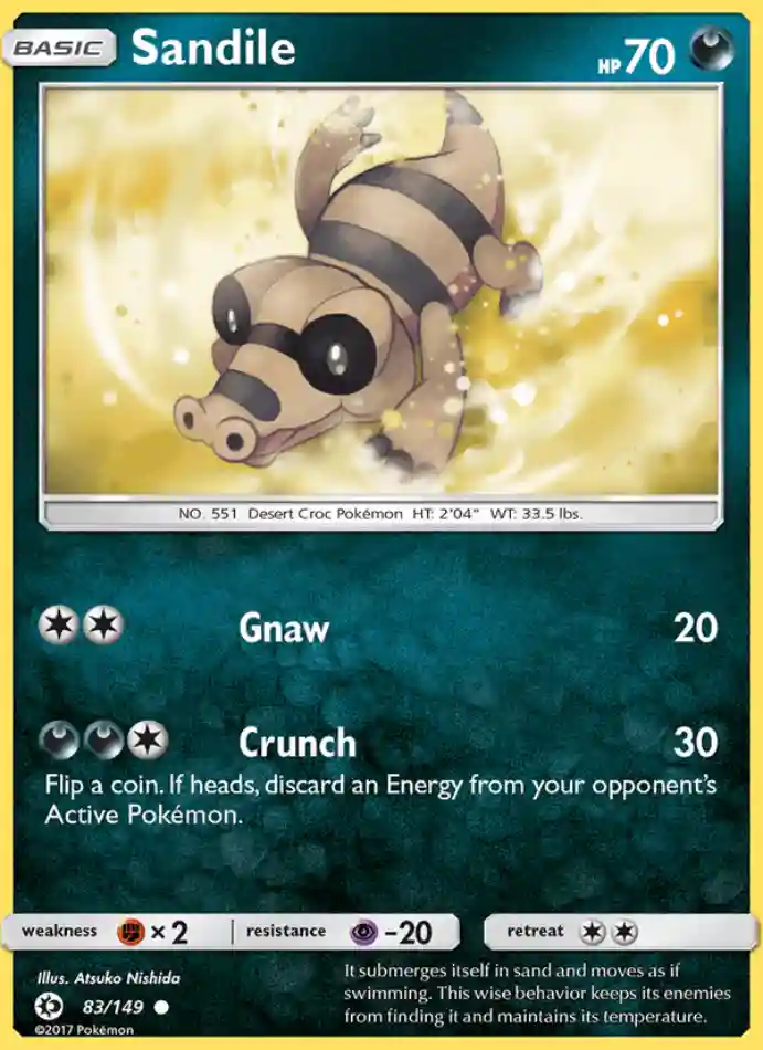 sandile-common-sun-moon-083-149-pokemon-karti.webp Sandile - Common - Sun & Moon - 083/149 - Pokemon Kartı - Görsel 1