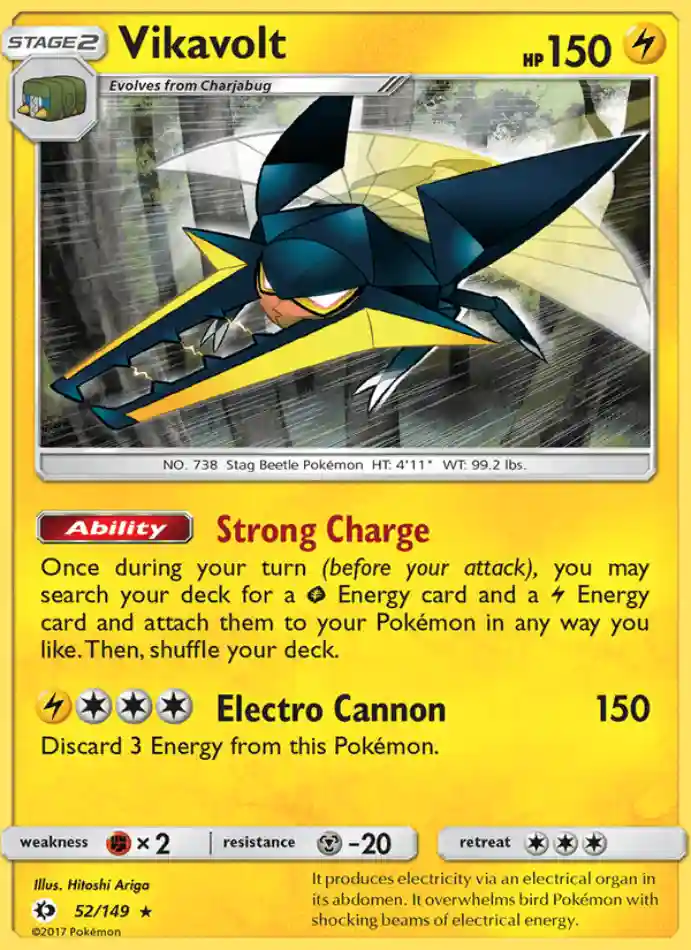 vikavolt-rare-sun-moon-052-149-pokemon-karti.webp Vikavolt - Reverse Holo Rare - Sun & Moon - 052/149 - Pokemon Kartı - Görsel 1